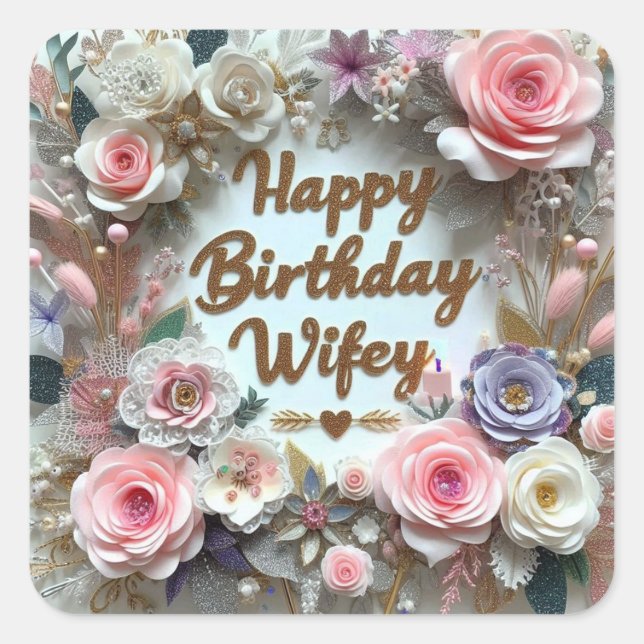 Cuadrada Feliz cumpleaños, pegatina de cumpleaños (Anverso)