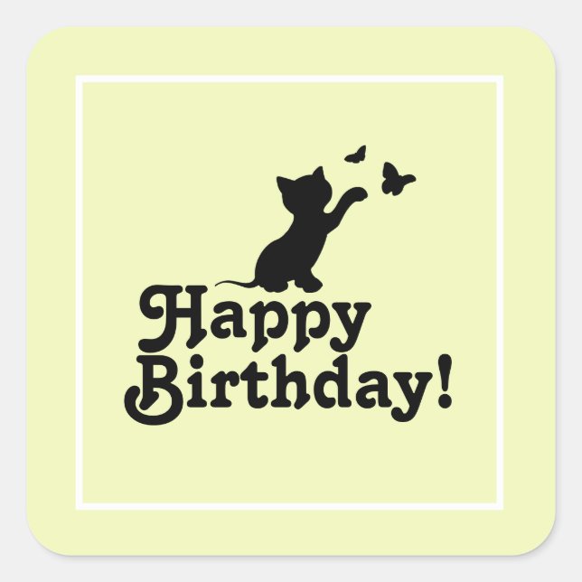 Cuadrada Feliz cumpleaños, Pegatina de gatitos amarillos y  (Anverso)