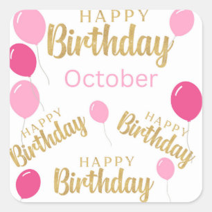 Cuadrada Feliz cumpleaños Pegatina de octubre cumpleaños