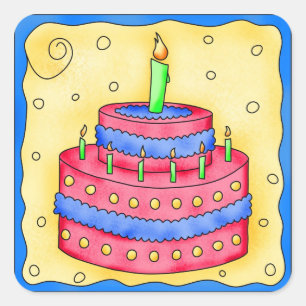 Cuadrada Feliz cumpleaños, Pegatina del Pastel Rojo