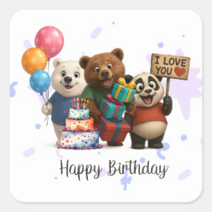 Cuadrada Feliz cumpleaños, Pegatina Panda