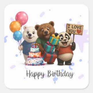 Cuadrada Feliz cumpleaños, Pegatina Panda