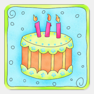 Cuadrada Feliz cumpleaños Turquoise Cake Pegatina Tercero