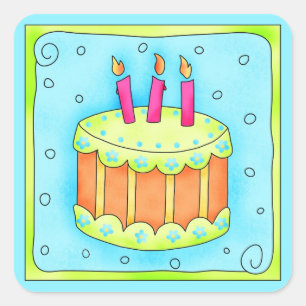 Cuadrada Feliz cumpleaños Turquoise Cake Pegatina Tercero