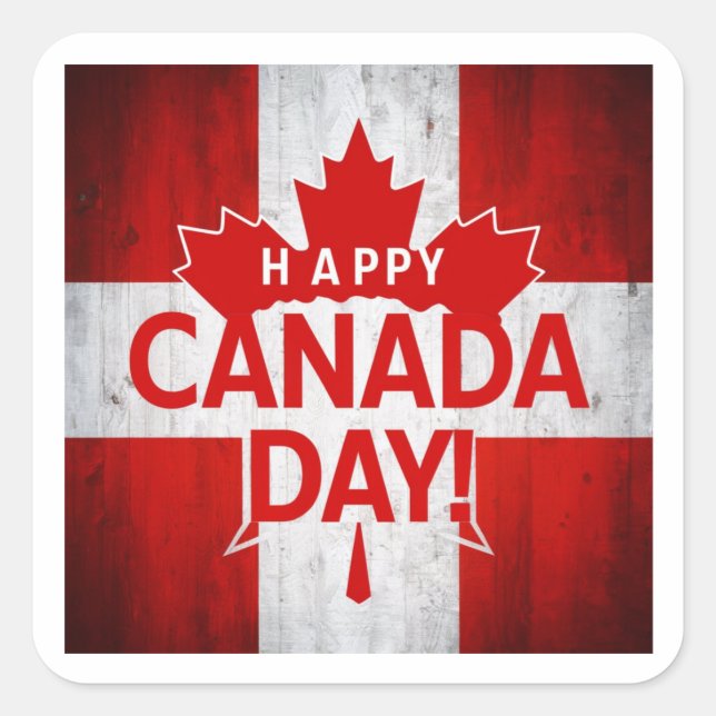 Cuadrada Feliz Día de Canadá Pegatina (Anverso)