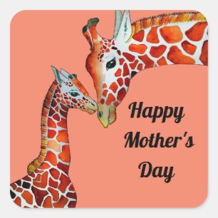 Cuadrada Feliz Día de la Madre Girafes Pegatina cuadrado