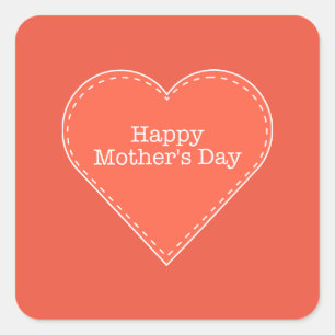 Cuadrada Feliz Día de la Madre Naranja Pegatina de Plaza de