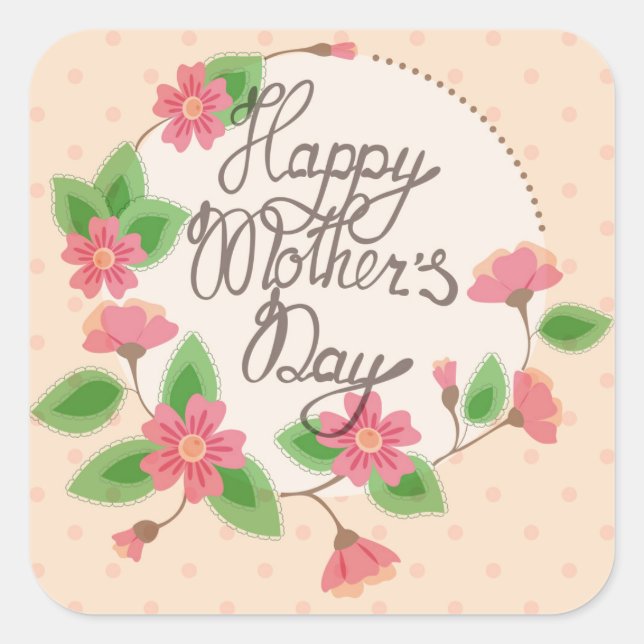 Cuadrada Feliz Día de la Madre pegatina vintage (Anverso)
