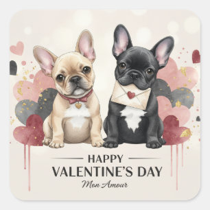 Cuadrada Feliz día de San Valentín Pegatina de Bulldog Fran