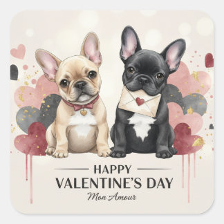 Cuadrada Feliz día de San Valentín Pegatina de Bulldog Fran