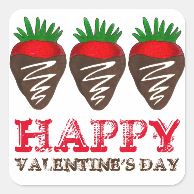 Cuadrada Feliz Día de San Valentín Pegatina de fresa de cho (Anverso)