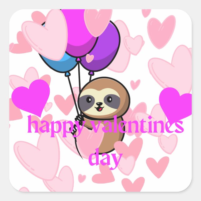 Cuadrada feliz día de San Valentín pegatina perezoso (Anverso)