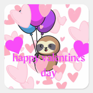 Cuadrada feliz día de San Valentín pegatina perezoso