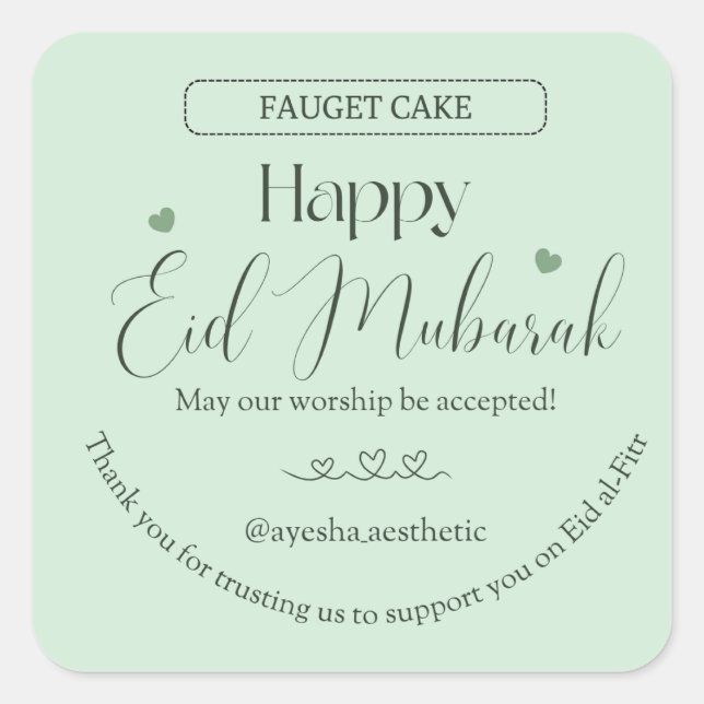 Cuadrada Feliz Eid Mubarak Pegatina Estética | Minimal Isla (Anverso)