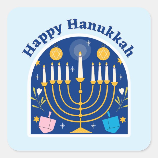 Cuadrada Feliz feriado de Hanukkah Pegatina cuadrado (Anverso)