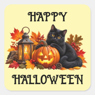 Cuadrada Feliz Halloween Pegatina de Gato Negro