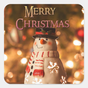 Cuadrada Feliz Navidad Adorable Snowman Pegatina