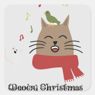 Cuadrada Feliz Navidad cantando a un gato Pegatina