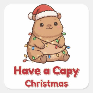 Cuadrada Feliz Navidad Capy Capybara Luces Pegatina