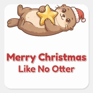 Cuadrada Feliz Navidad Como Ninguna Nutria Pegatina Estrell