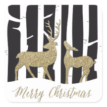 Feliz Navidad oro brillantes ciervos pegatina