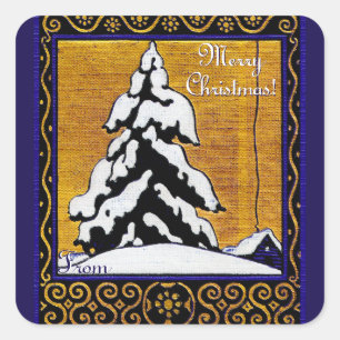 Cuadrada Feliz Navidad! Pegatina de Blue & Gold Square