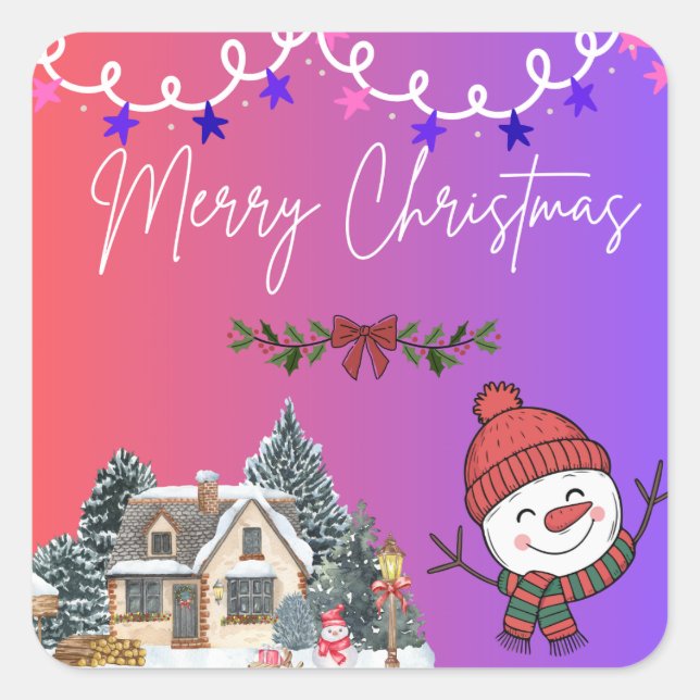 Cuadrada Feliz Navidad Pegatina Vibrante (Anverso)