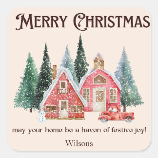 Cuadrada Feliz Navidad sandía pegatina acogedor