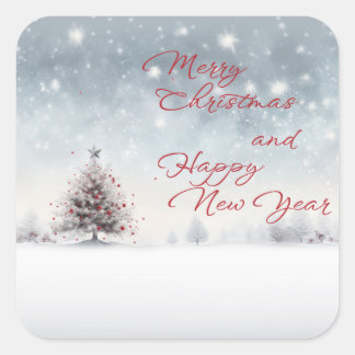 Cuadrada Feliz Navidad y feliz pegatina de Año Nuevo
