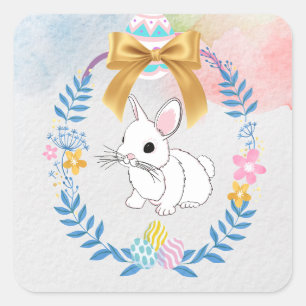 Cuadrada Feliz Pascua, conejito Pegatina
