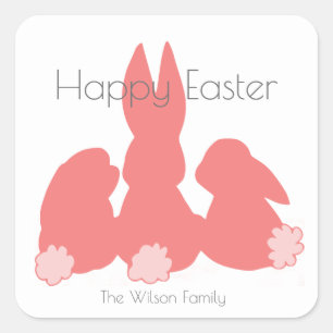Cuadrada Feliz Pascua Conejitos Pegatina personalizado