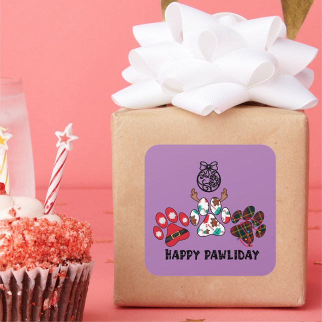 Cuadrada Feliz Pawlidad - Pegatina de vacaciones de Navidad (Fiesta)
