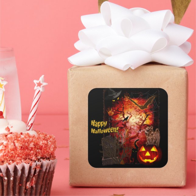 Cuadrada Feliz Pegatina de Halloween (Fiesta)