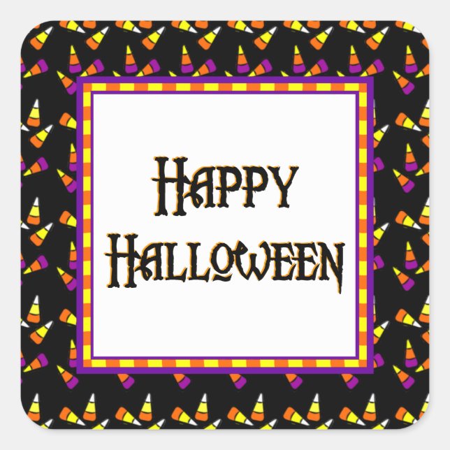 Cuadrada Feliz Pegatina de Halloween Candy Corn (Anverso)