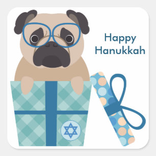 Cuadrada Feliz Pegatina de Hanukkah Pug
