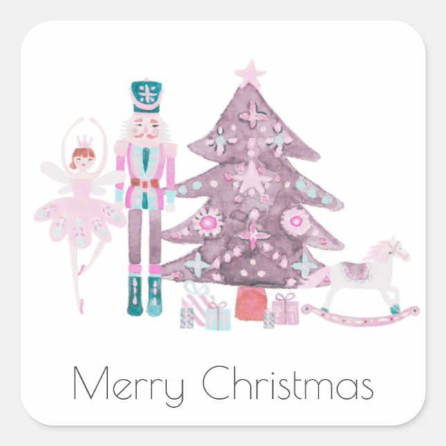 Cuadrada Feliz Pegatina de Navidad con personajes de Nutcra (Anverso)