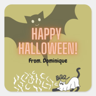 Cuadrada Feliz pegatina de regalo de gatos lindos en murcié