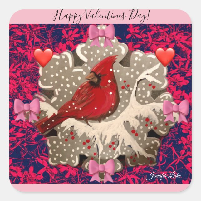 Cuadrada Feliz Pegatina de San Valentín (Anverso)