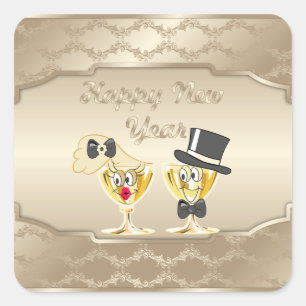 Cuadrada Feliz pegatina de vacaciones de Año Nuevo