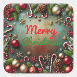 Cuadrada Feliz Pegatina navideño