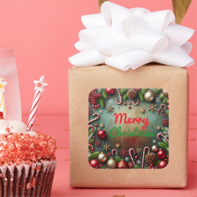 Cuadrada Feliz Pegatina navideño (Fiesta)