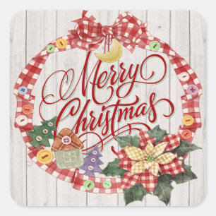 Cuadrada Feliz Pegatina navideño