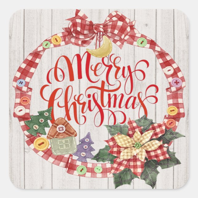 Cuadrada Feliz Pegatina navideño (Anverso)
