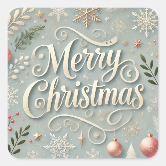 Cuadrada Feliz Pegatina navideño (Anverso)