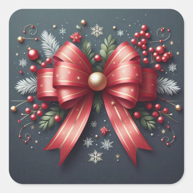 Cuadrada Feliz Pegatina navideño (Anverso)