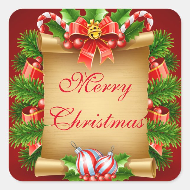 Cuadrada Feliz Pegatina navideño (Anverso)