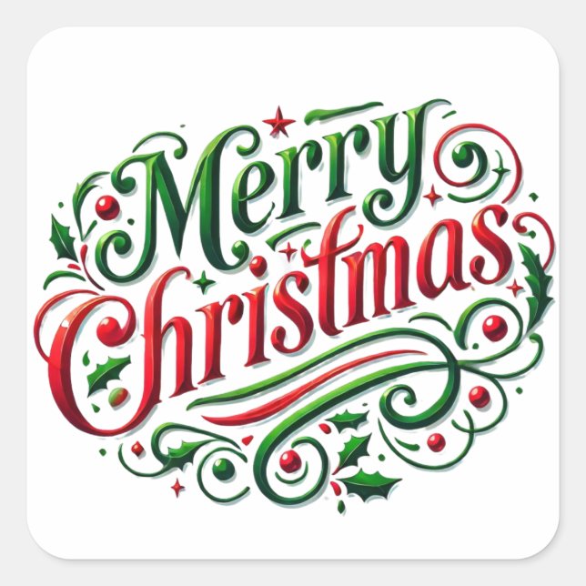 Cuadrada Feliz Pegatina navideño (Anverso)