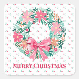 Cuadrada Feliz Pegatina navideño con guirnalda perrito