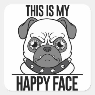Cuadrada Feliz Pegatina Pug para los amantes del perro