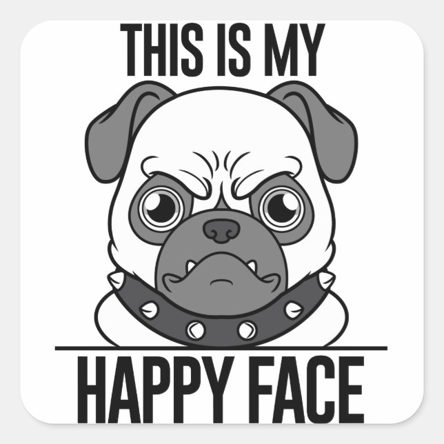 Cuadrada Feliz Pegatina Pug para los amantes del perro (Anverso)